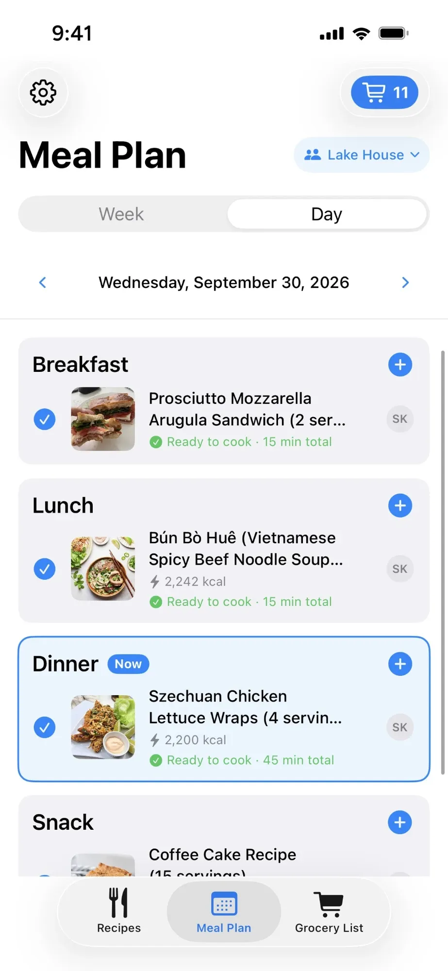 Daily meal plan