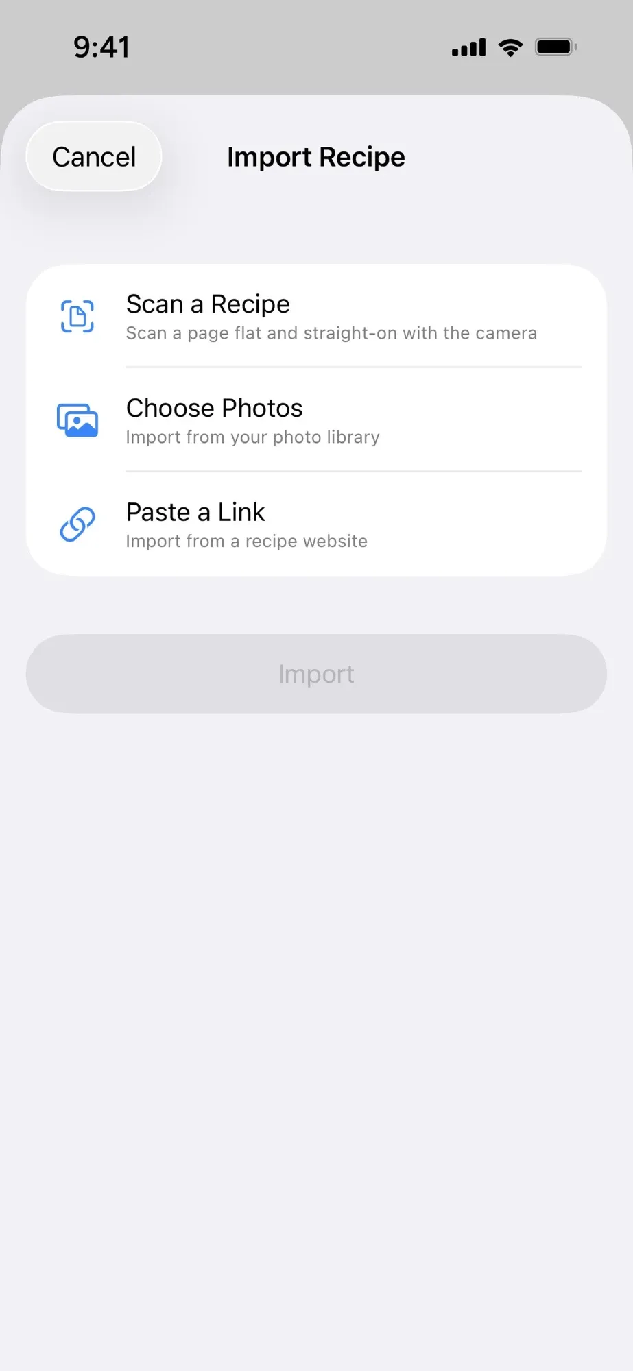 Importing a recipe